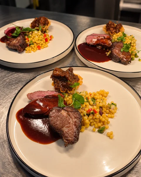 Beef dishes ready for service